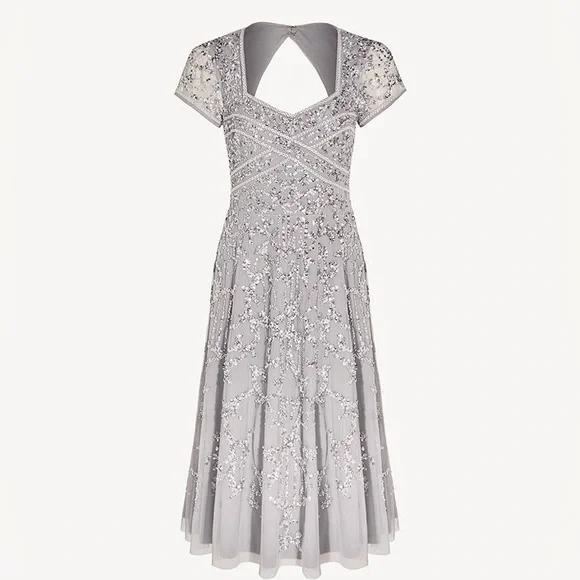 Adrianna Papell Sequin Embellished Cocktail Midi Dress Silver Size 10 - Picture 2 of 10